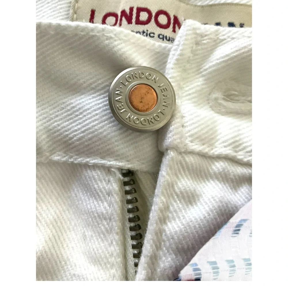 London Jean Womens White‎ High Rise Frayed Raw Hem Denim Shorts Tie Belt Size 6
